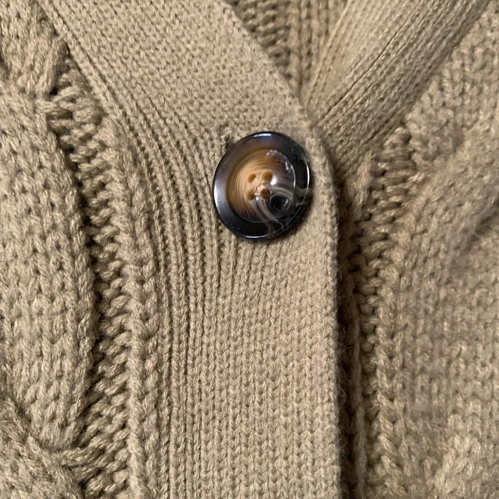Vintage Cardigan Sweater Medium Green Cable Knit V-Neck Chunky Soft‎ Grandpacore